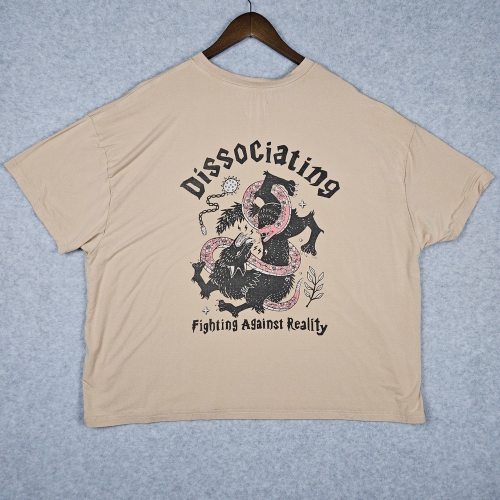 Octopied Mind Men's XL Tan T-Shirt Graphic Dissociating Fighting Against Reality